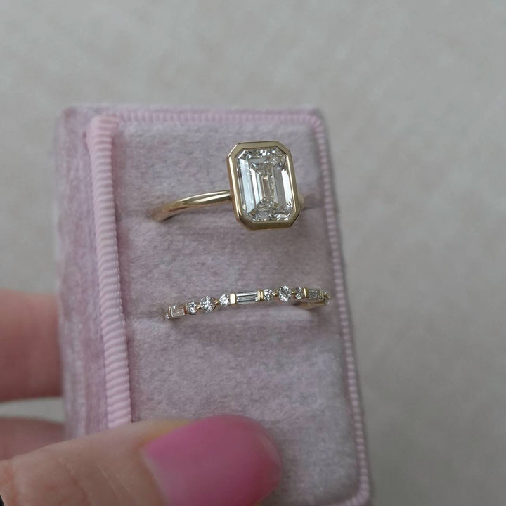 Emerald Cut Lab Grown Diamond Solitaire Engagement Ring | Bezel Set 14K Gold