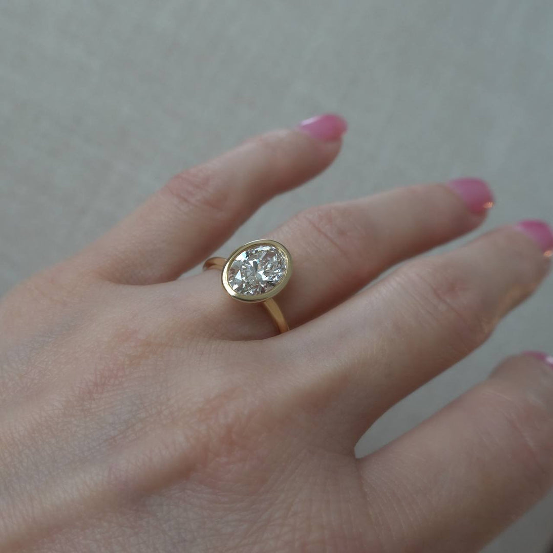 2 CT Oval Lab Grown Diamond Engagement Ring | Bezel Set Solitaire 14K Gold