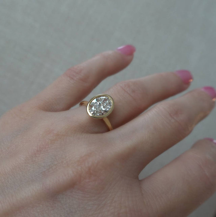 2 CT Oval Lab Grown Diamond Engagement Ring | Bezel Set Solitaire 14K Gold