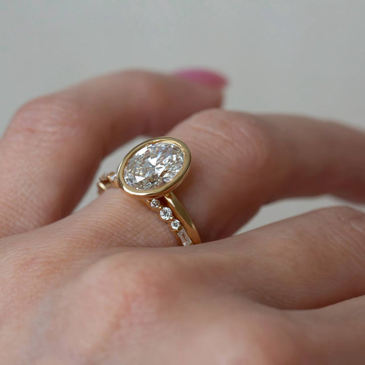 2 CT Oval Lab Grown Diamond Engagement Ring | Bezel Set Solitaire 14K Gold