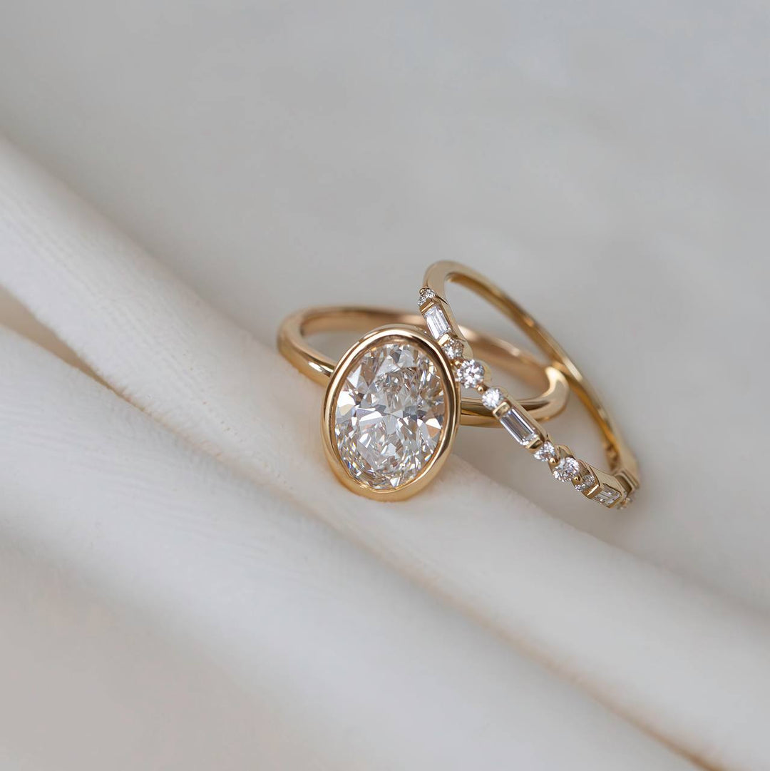 2 CT Oval Lab Grown Diamond Engagement Ring | Bezel Set Solitaire 14K Gold