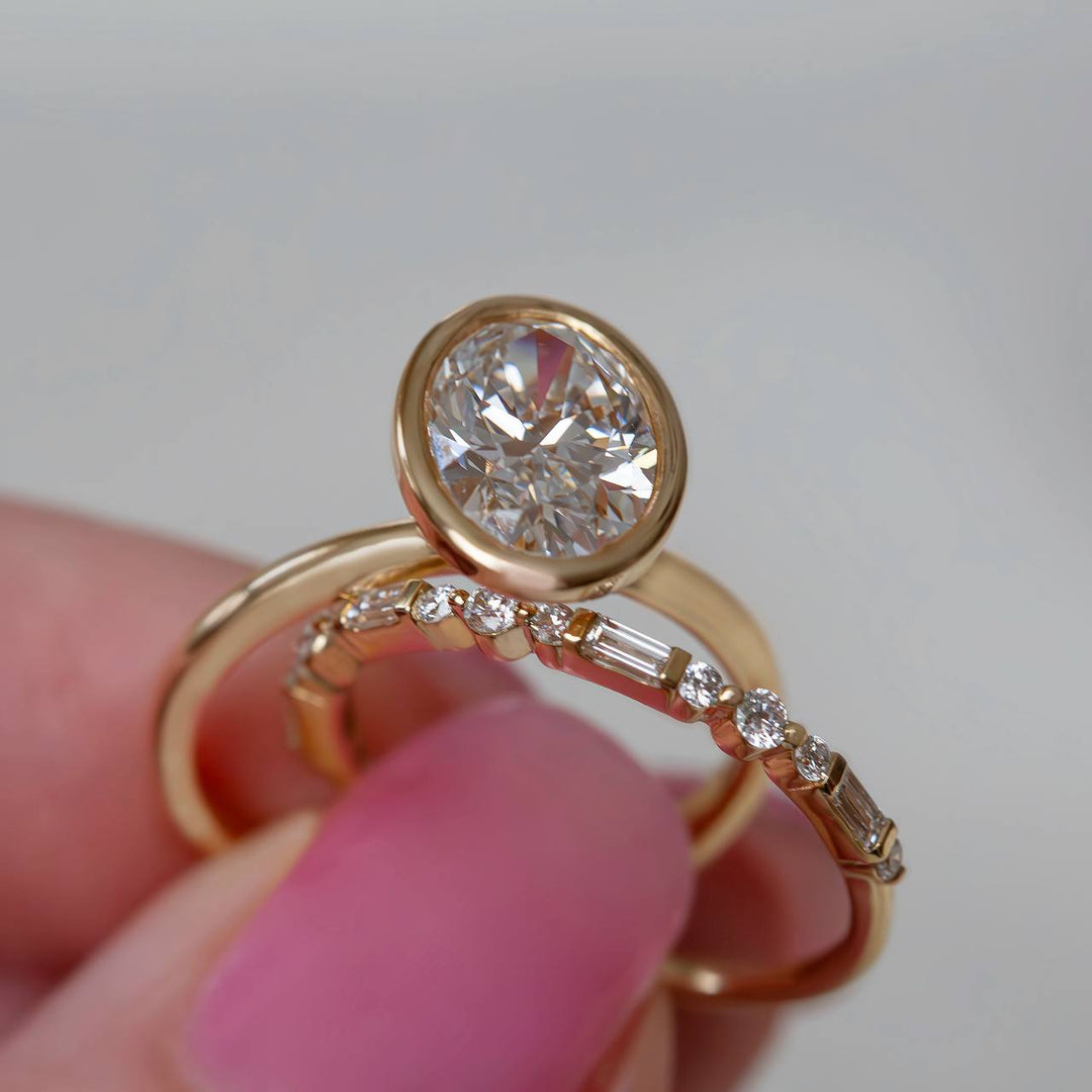 2 CT Oval Lab Grown Diamond Engagement Ring | Bezel Set Solitaire 14K Gold