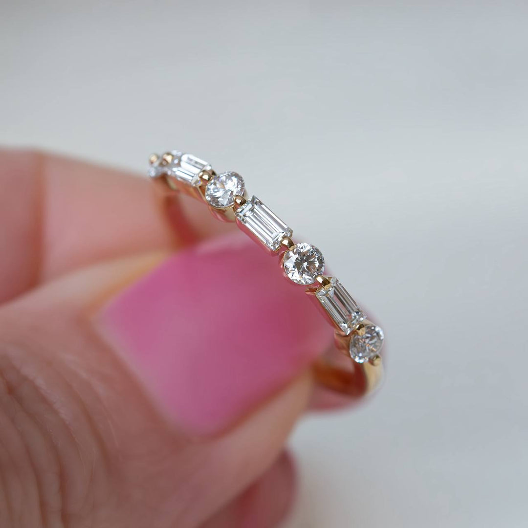 Round and Baguette Stackable Wedding Band | Lab Grown Diamonds 14K Gold