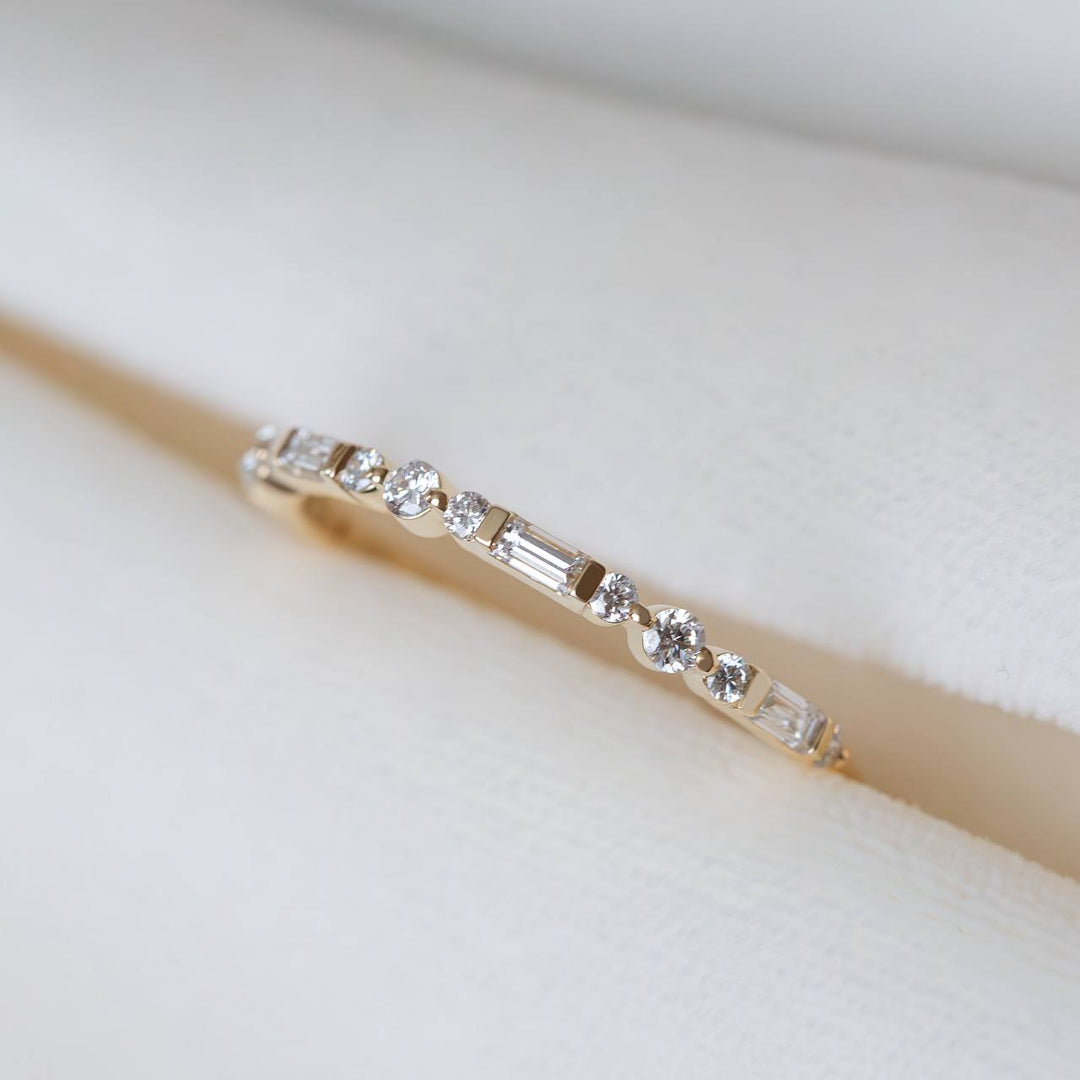 Round and Baguette Stackable Wedding Band | Lab Grown Diamonds 14K Gold