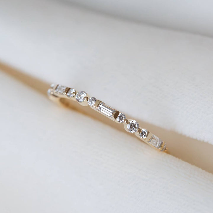 Round and Baguette Stackable Wedding Band | Lab Grown Diamonds 14K Gold