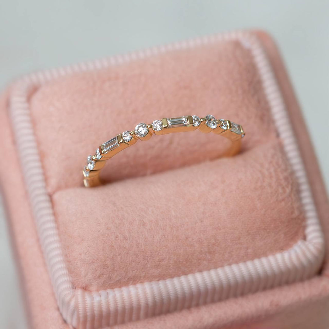 Round and Baguette Stackable Wedding Band | Lab Grown Diamonds 14K Gold