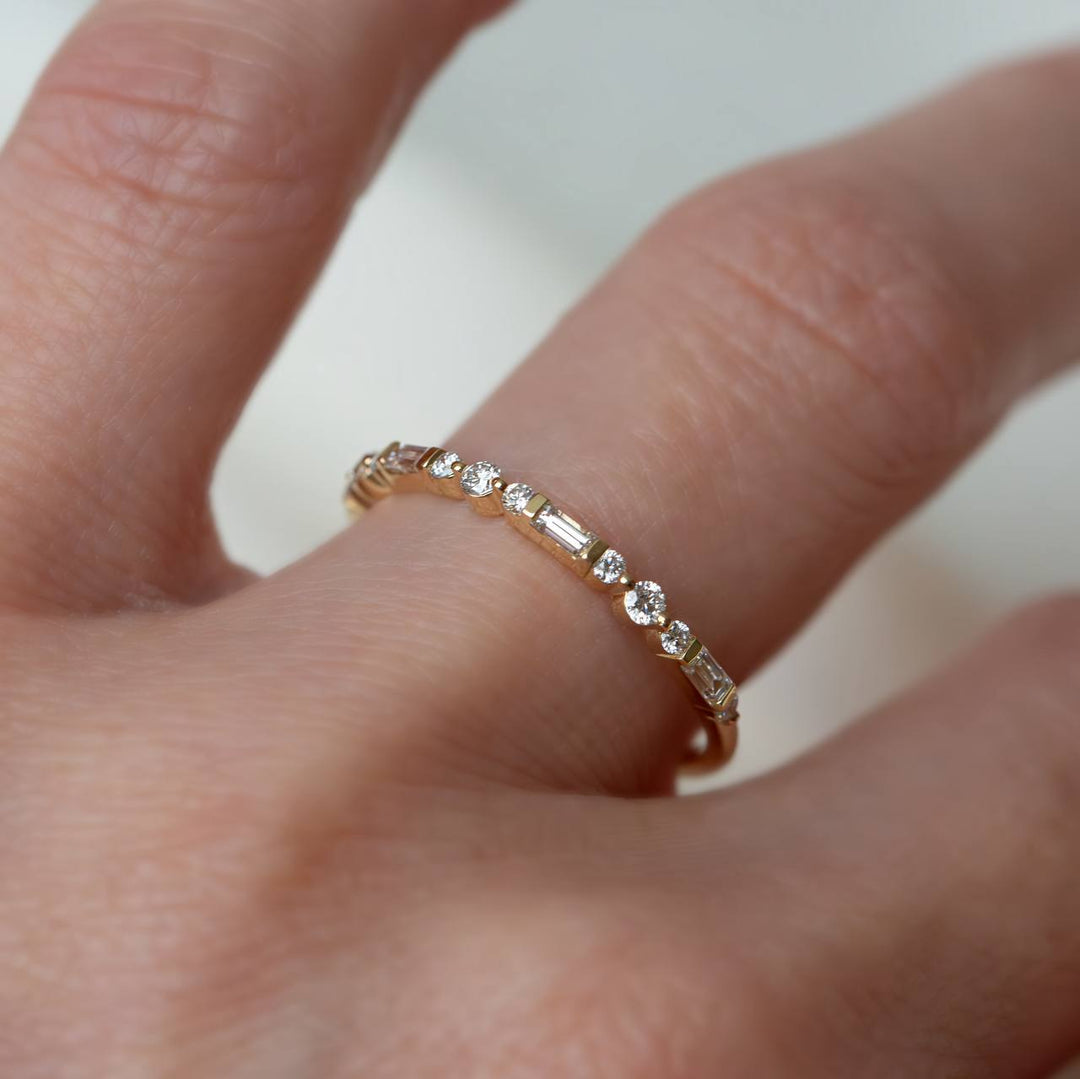 Round and Baguette Stackable Wedding Band | Lab Grown Diamonds 14K Gold
