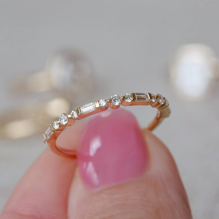 Round and Baguette Stackable Wedding Band | Lab Grown Diamonds 14K Gold