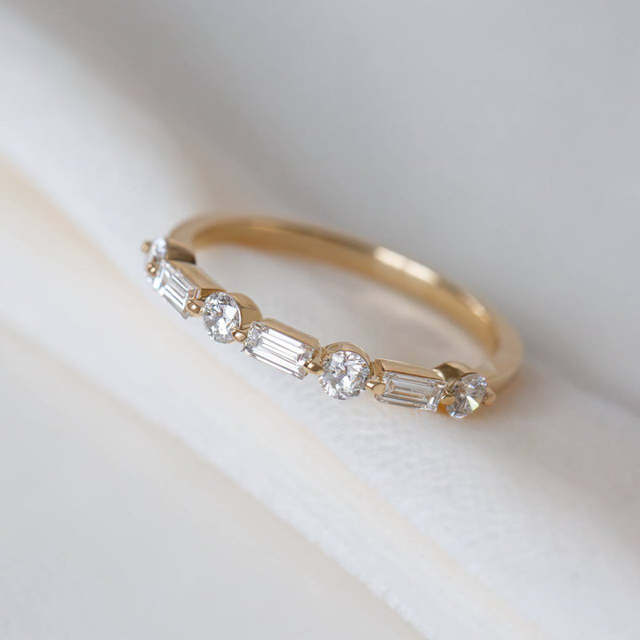 Round and Baguette Stackable Wedding Band | Lab Grown Diamonds 14K Gold