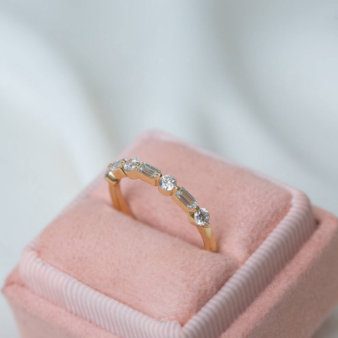 Round and Baguette Stackable Wedding Band | Lab Grown Diamonds 14K Gold