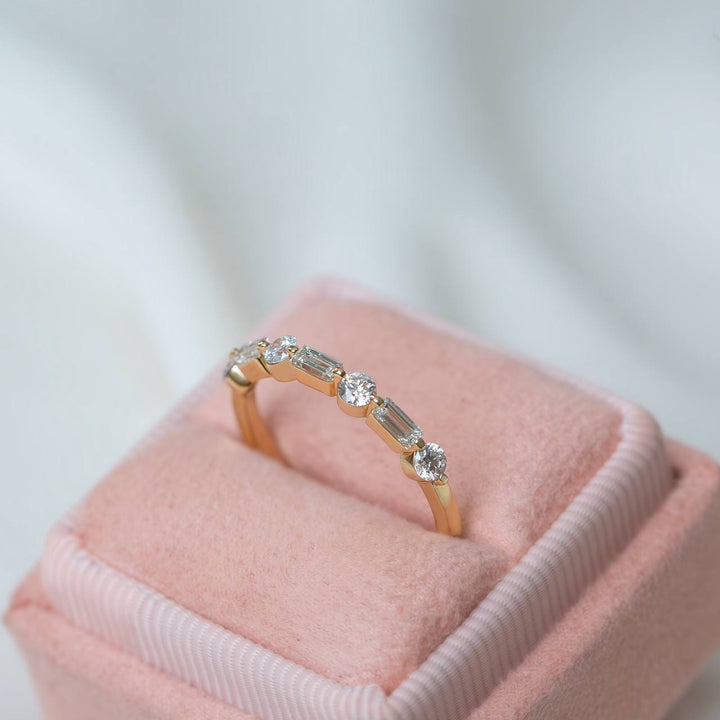 Round and Baguette Stackable Wedding Band | Lab Grown Diamonds 14K Gold