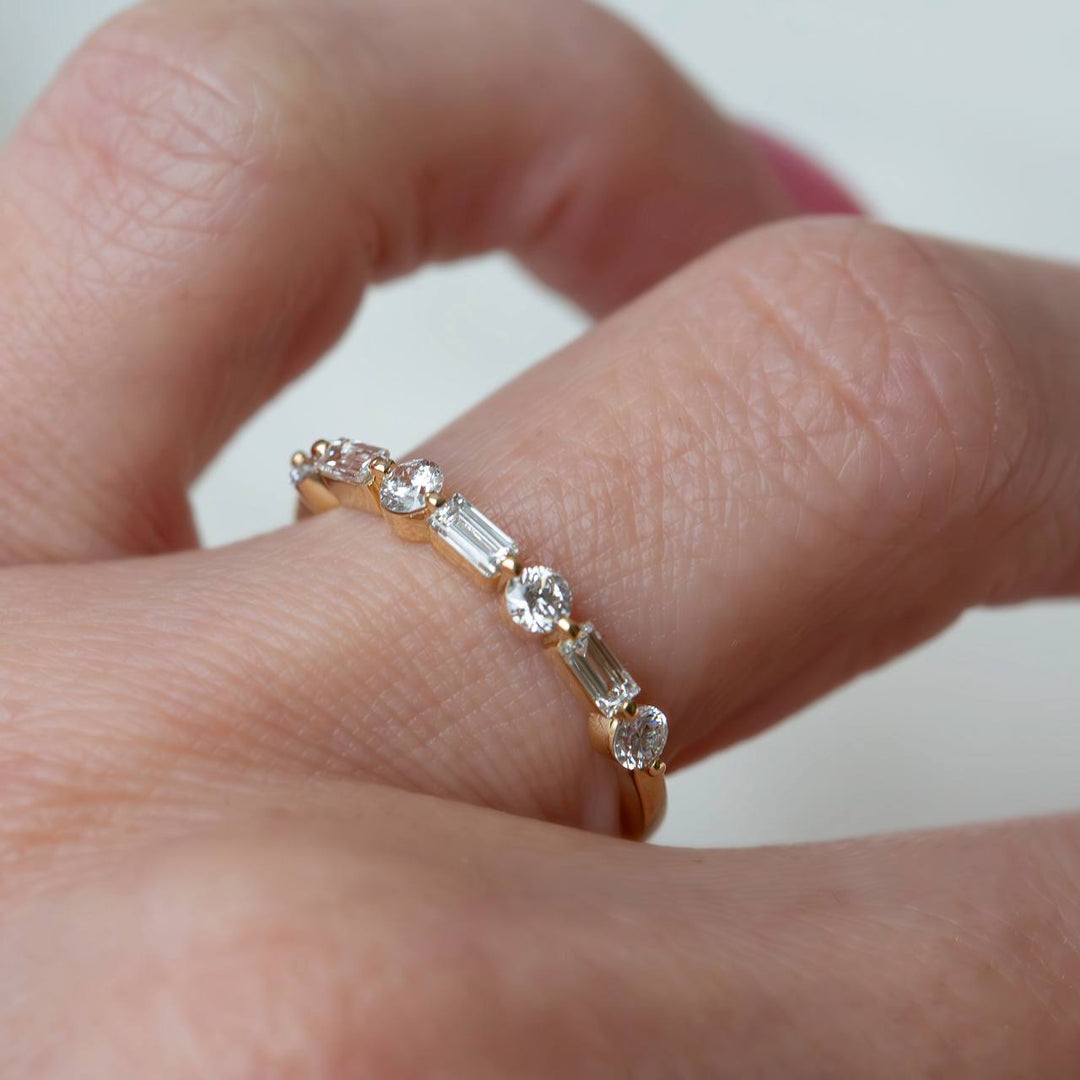 Round and Baguette Stackable Wedding Band | Lab Grown Diamonds 14K Gold