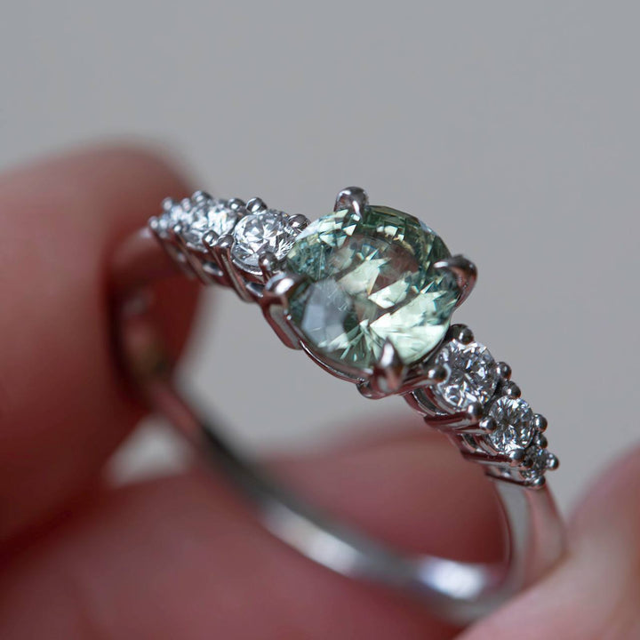 Green Montana Sapphire Engagement Ring – Sapphire and Diamond Ring in 14K Gold