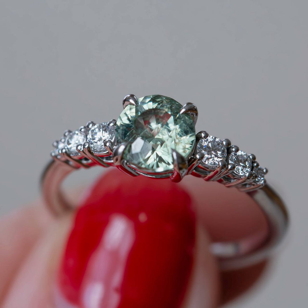 Green Montana Sapphire Engagement Ring – Sapphire and Diamond Ring in 14K Gold