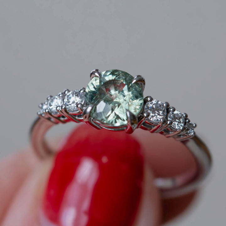 Green Montana Sapphire Engagement Ring – Sapphire and Diamond Ring in 14K Gold