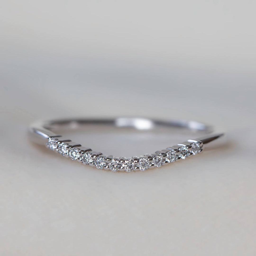 Contour Diamond Wedding Band – Matching 14K Gold Curved Diamond Ring