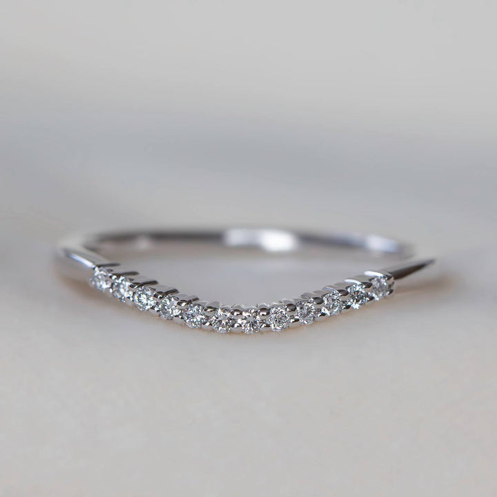 Contour Diamond Wedding Band – Matching 14K Gold Curved Diamond Ring