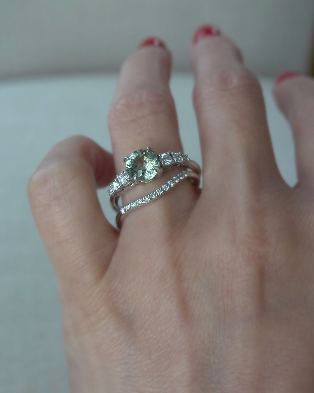 Green Montana Sapphire Engagement Ring – Sapphire and Diamond Ring in 14K Gold