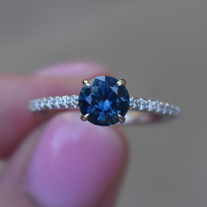 Montana Sapphire Solitaire Ring with Diamonds 14K Gold,Montana Sapphire Engagement Ring