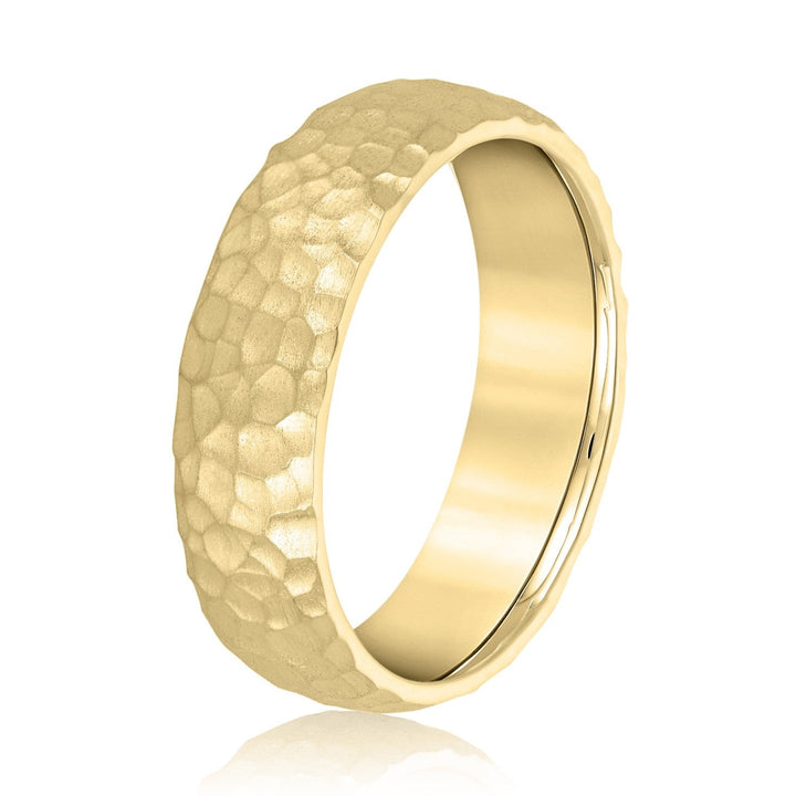 Mens European Hammered Wedding Band 14K Gold