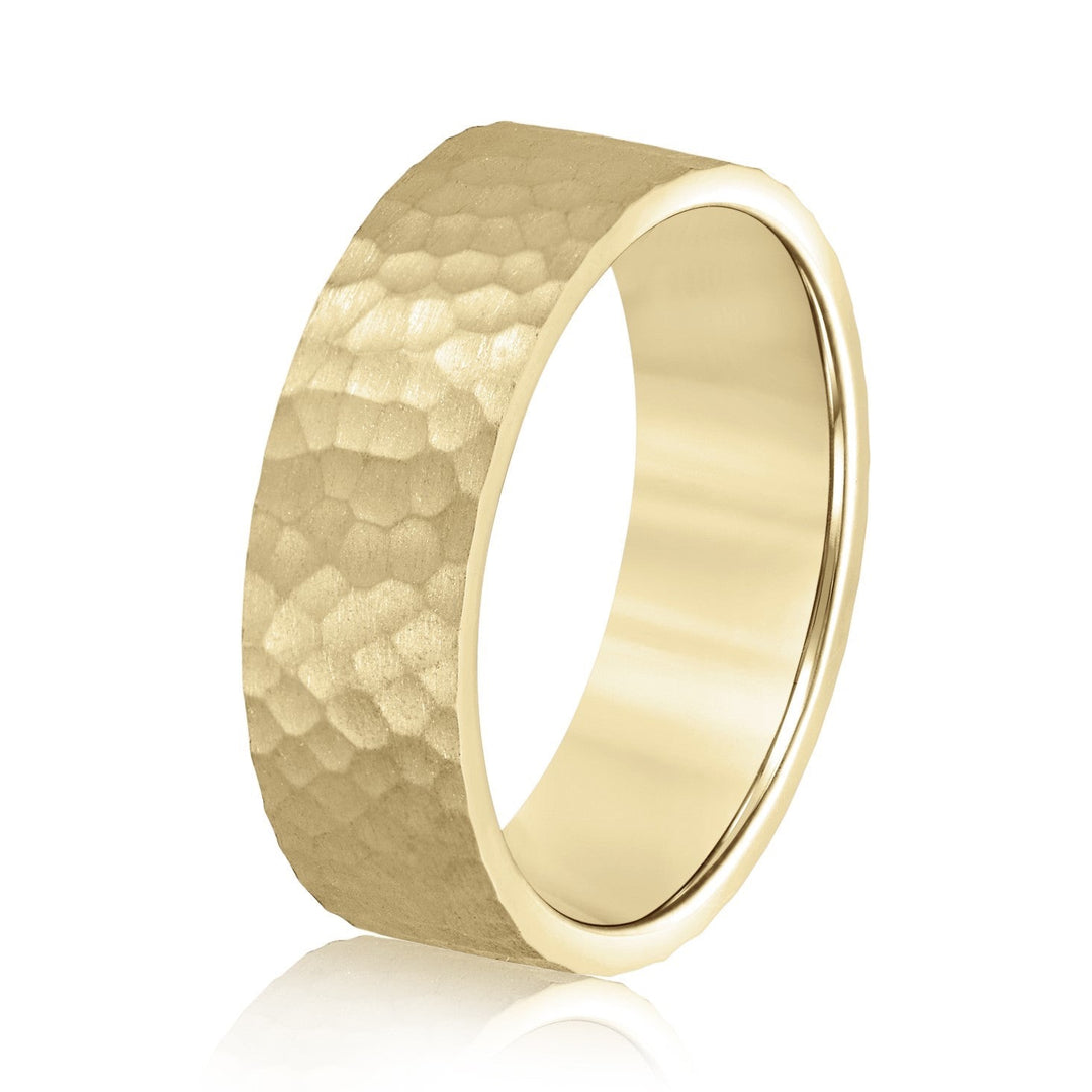 Mens Hammered Wedding Band 14K Gold