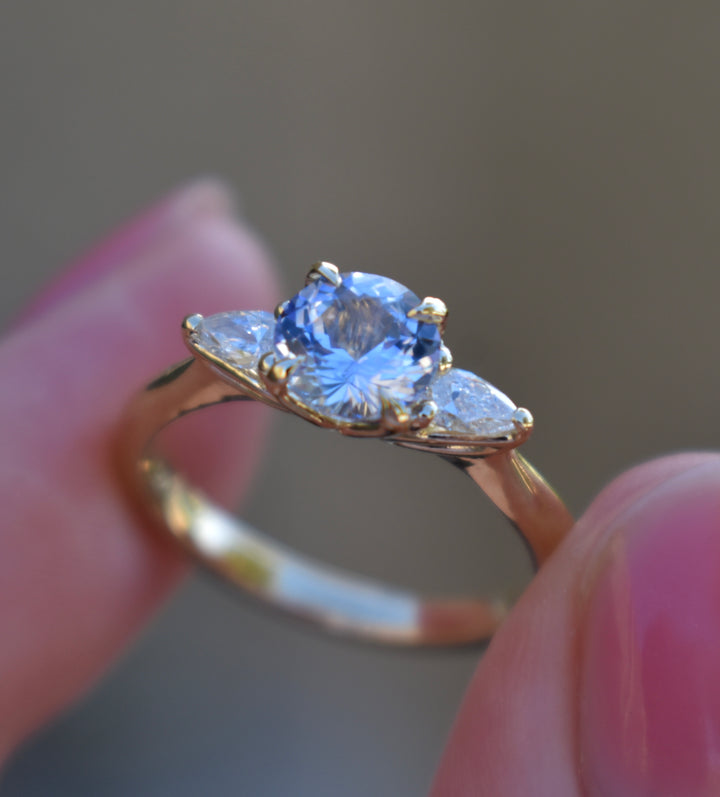 Custom Order Purple Sapphire and Diamond Engagement Ring 14K Rose Gold