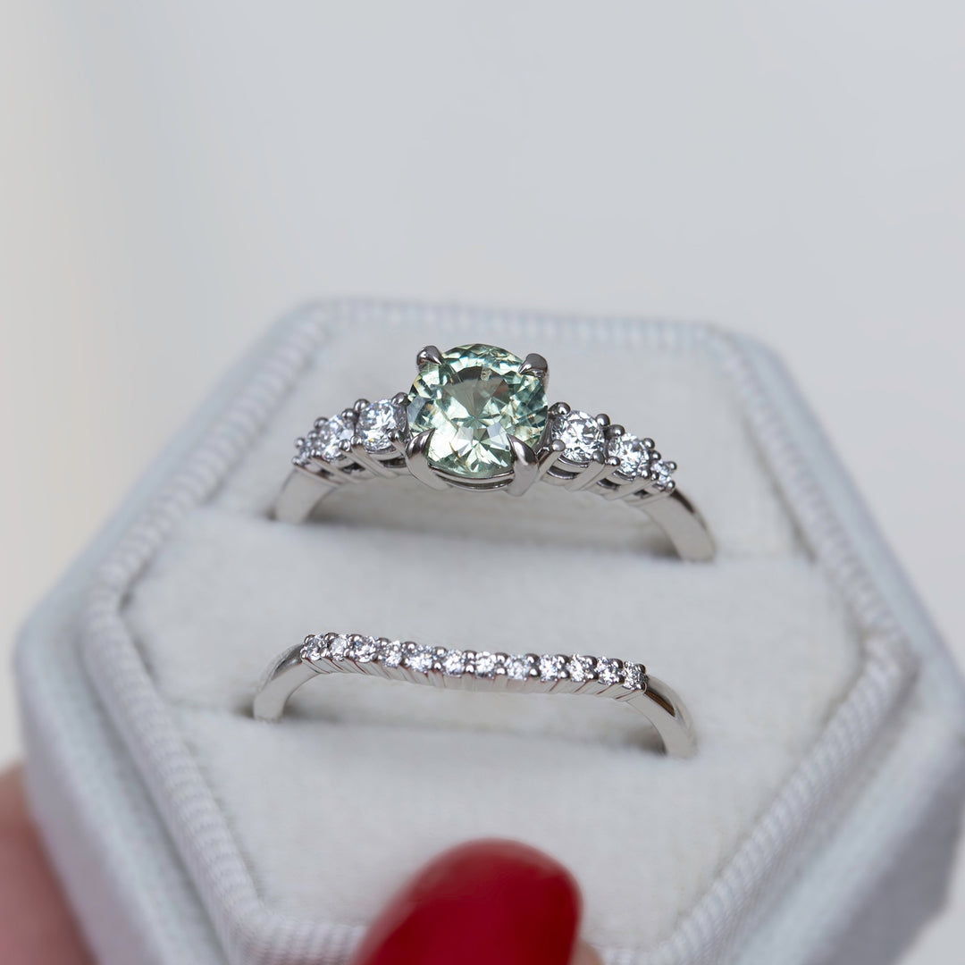 Green Montana Sapphire Engagement Ring – Sapphire and Diamond Ring in 14K Gold