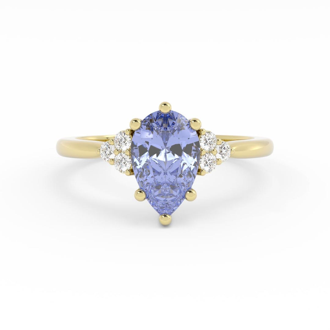 Lab Grown Purple Sapphire Engagement Ring - 6 Prong Violet Sapphire and Diamond Ring in 14K Gold