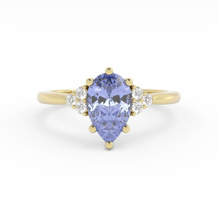 Lab Grown Purple Sapphire Engagement Ring - 6 Prong Violet Sapphire and Diamond Ring in 14K Gold