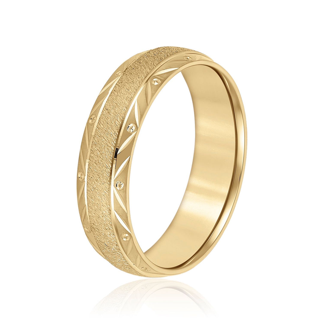 Nature Inspired Pattern 6 mm Man's Wedding Band 14K Gold