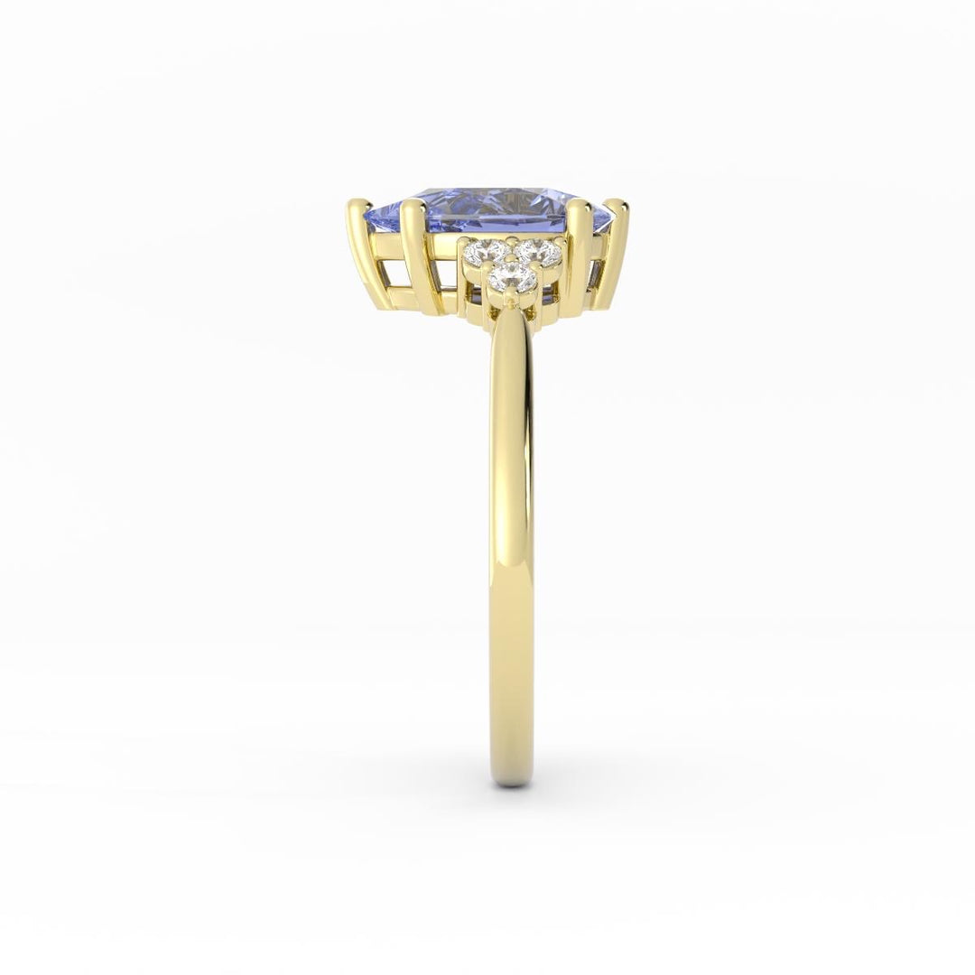 Lab Grown Purple Sapphire Engagement Ring - 6 Prong Violet Sapphire and Diamond Ring in 14K Gold