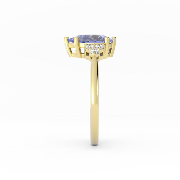 Lab Grown Purple Sapphire Engagement Ring - 6 Prong Violet Sapphire and Diamond Ring in 14K Gold