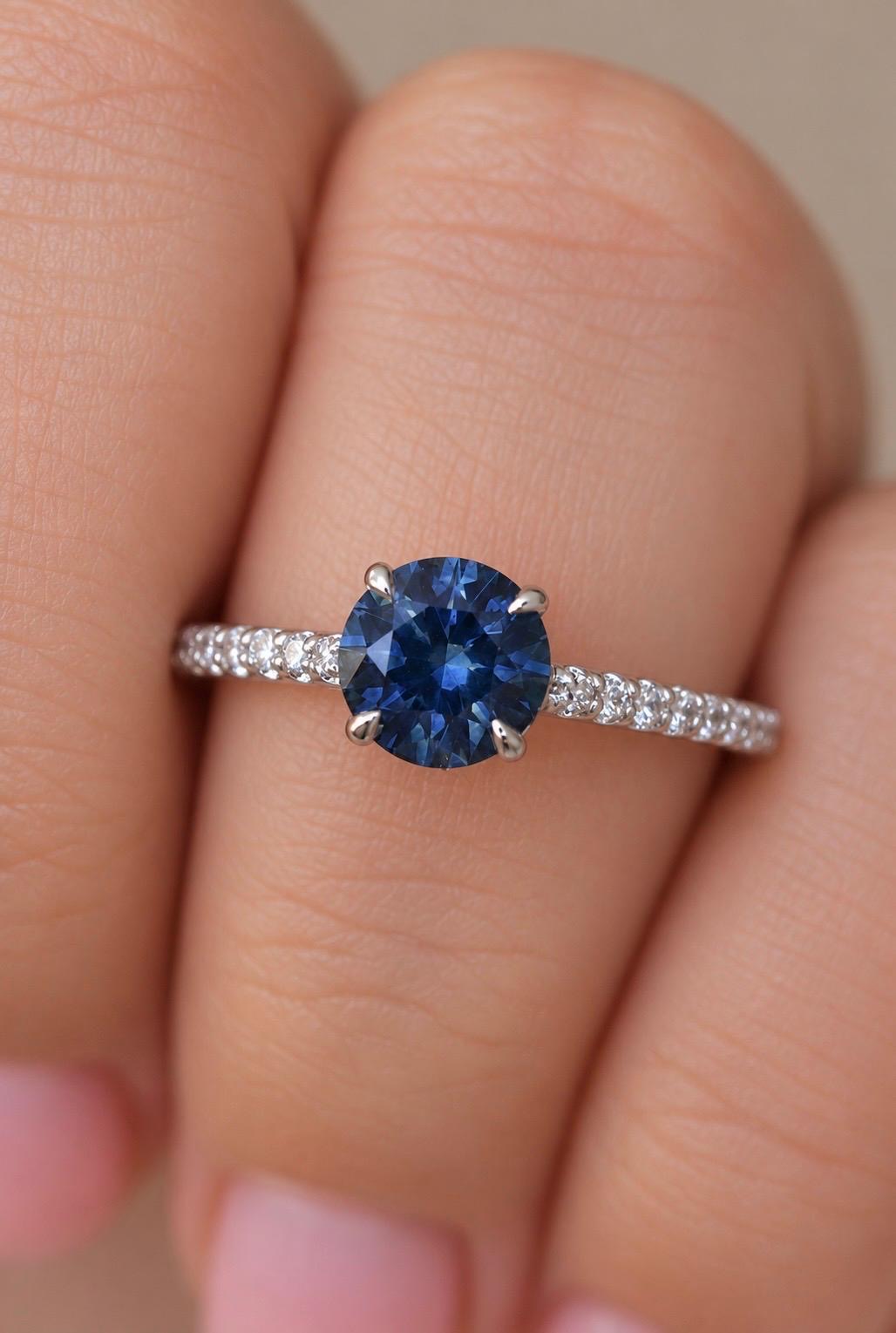 Teal Blue Montana Sapphire and Diamond Engagement Ring in 14K Gold  Natural Round Cut Sapphire Ring