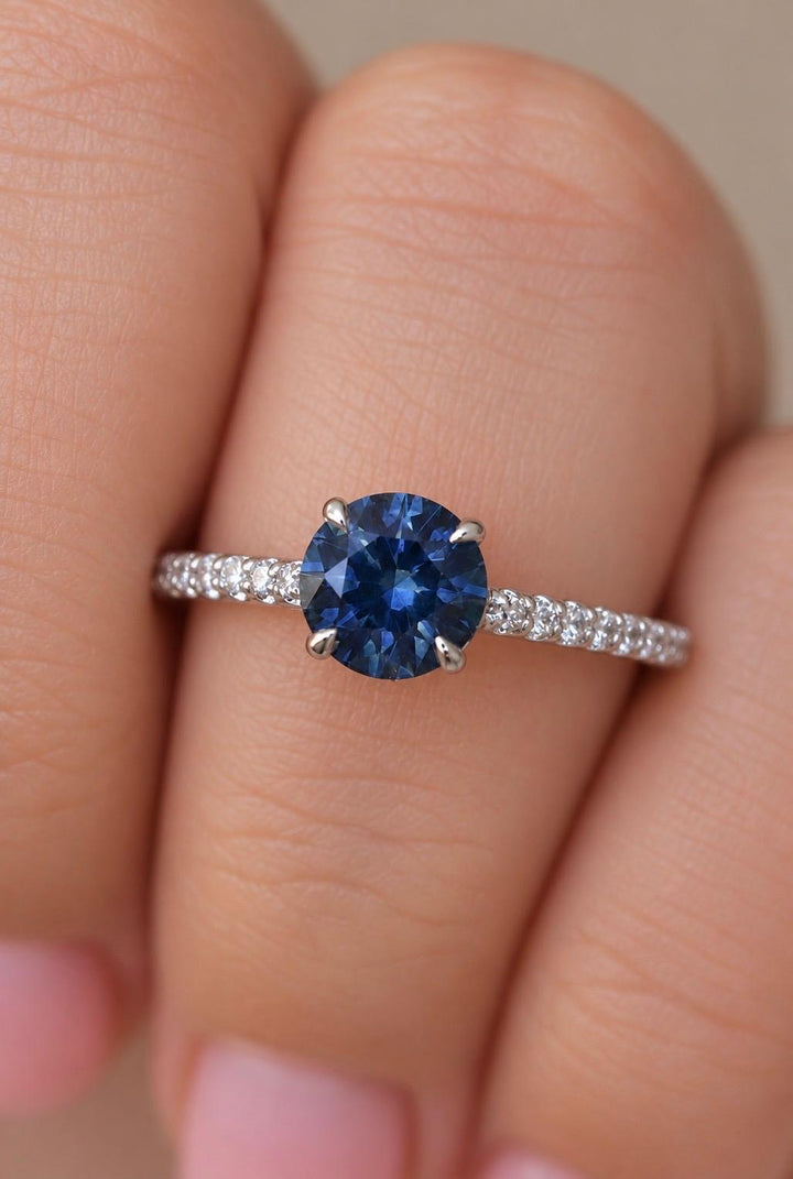 Teal Blue Montana Sapphire and Diamond Engagement Ring in 14K Gold  Natural Round Cut Sapphire Ring