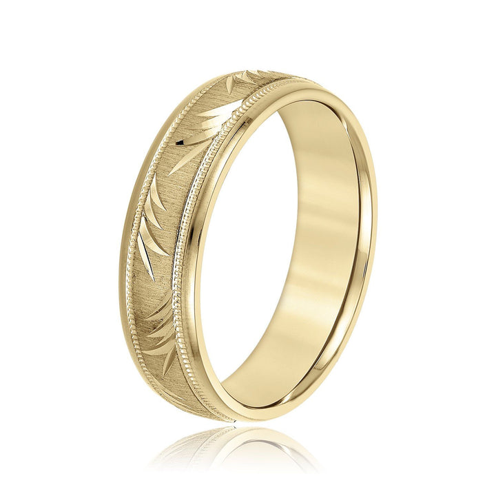 Man's 6 mm  Nature Inspired Wedding Band w/ Satin Finish and Milgrain 14K Gold