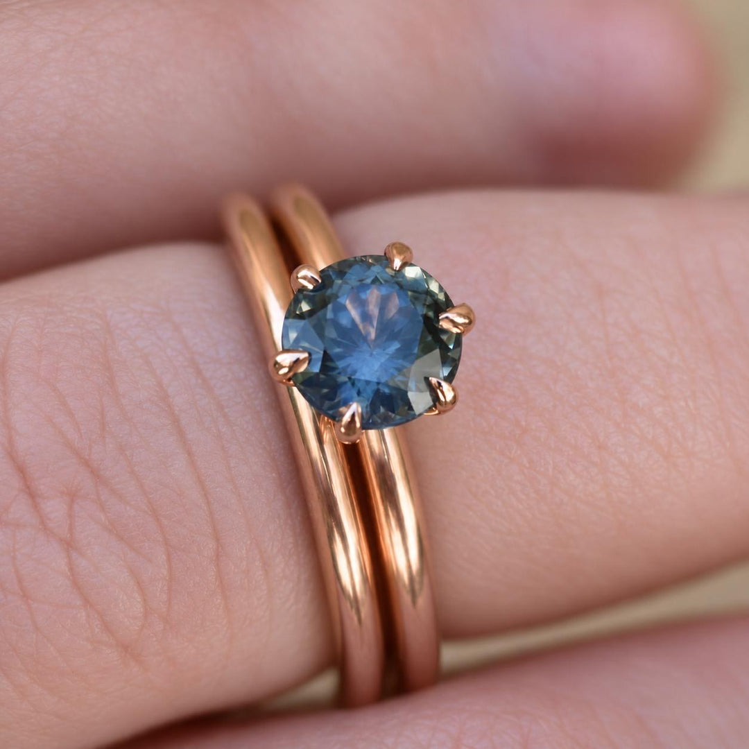 Solitaire Teal Blue Montana Sapphire Engagement Ring Set in 14K Gold