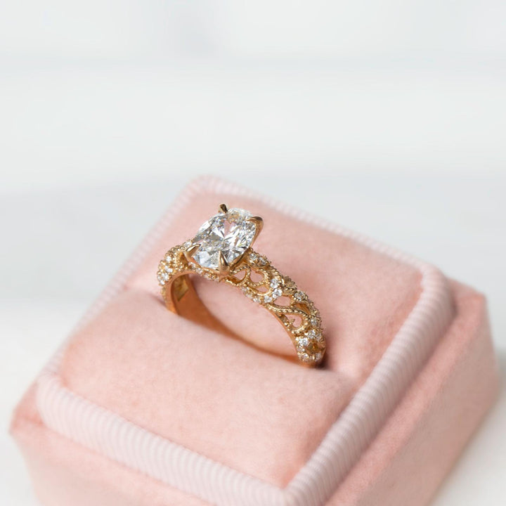 Vintage Inspired Filigree Lab Grown Diamond  Oval Cut Engagement Ring 14K Gold