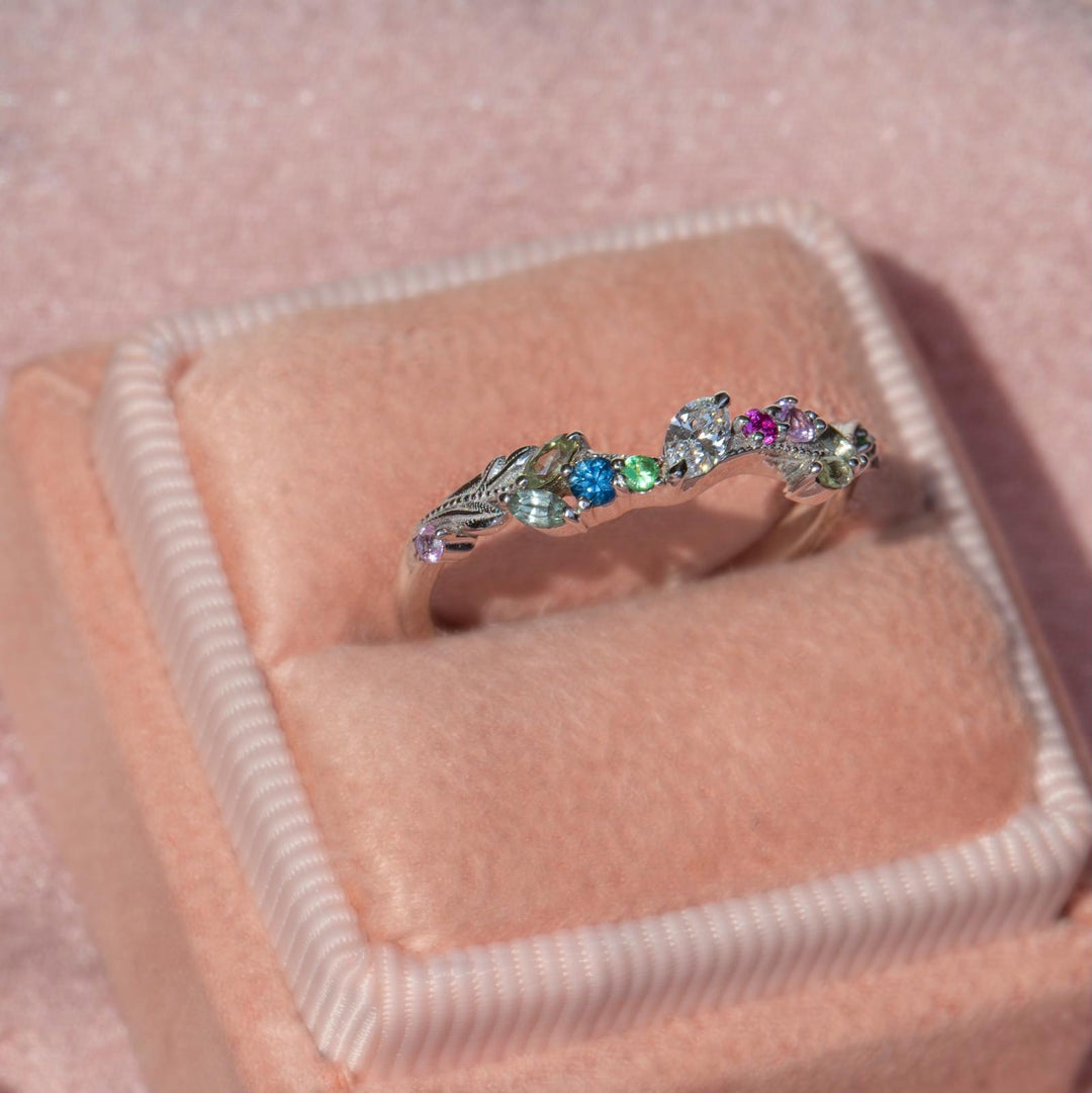 Whimsical Nature-Inspired Floral Wedding Band 14K Gold