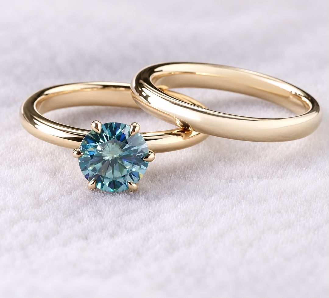 Solitaire Blue Green Montana Sapphire Engagement Ring Set in 14K Gold