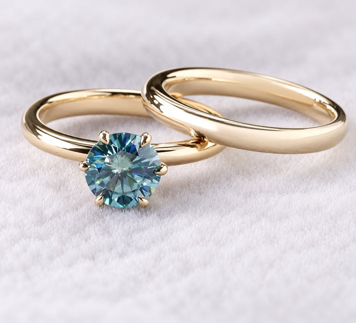 Solitaire Blue Green Montana Sapphire Engagement Ring Set in 14K Gold