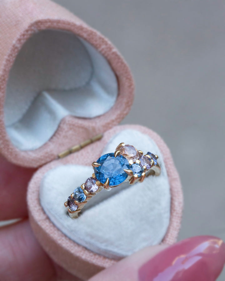 Frida Blue Sapphire Cluster Engagement Ring 14K Gold