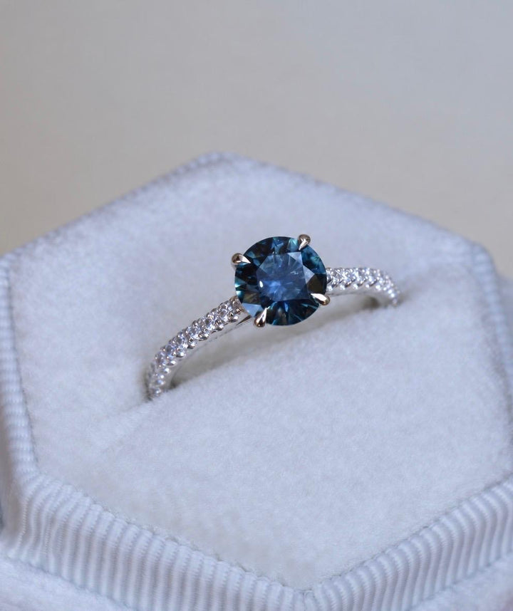 Teal Blue Montana Sapphire and Diamond Engagement Ring in 14K Gold  Natural Round Cut Sapphire Ring
