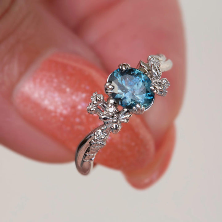 Nature Inspired Bee Fox and Dinosaur Engagement Ring w/ Oval Montana Sapphire 14K Gold