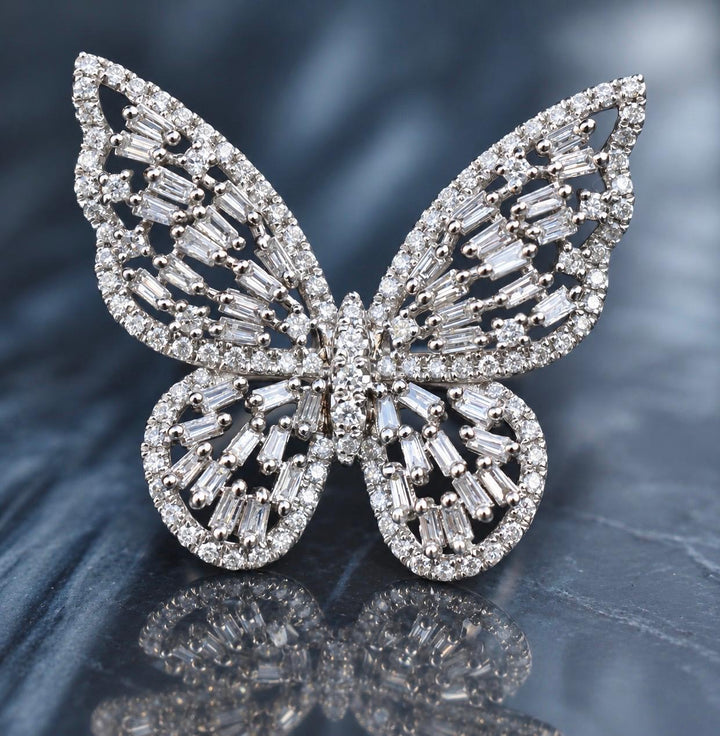 Natural Diamond Butterfly Ring in 18K Gold Statement Butterfly Jewelry