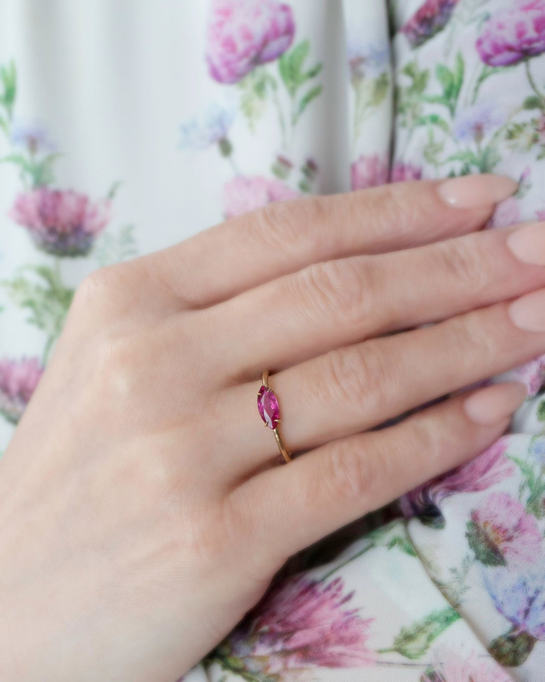 Marquise Ruby Engagement Ring – Minimalist Ruby Solitaire in 14K