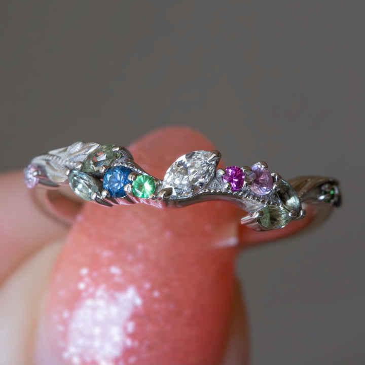 Whimsical Nature-Inspired Floral Wedding Band 14K Gold