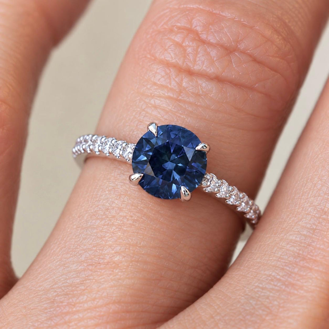 Teal Blue Montana Sapphire and Diamond Engagement Ring in 14K Gold  Natural Round Cut Sapphire Ring