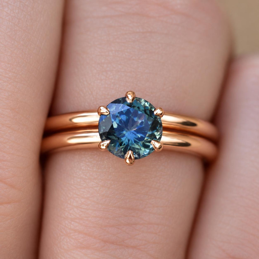 Solitaire Teal Blue Montana Sapphire Engagement Ring Set in 14K Gold