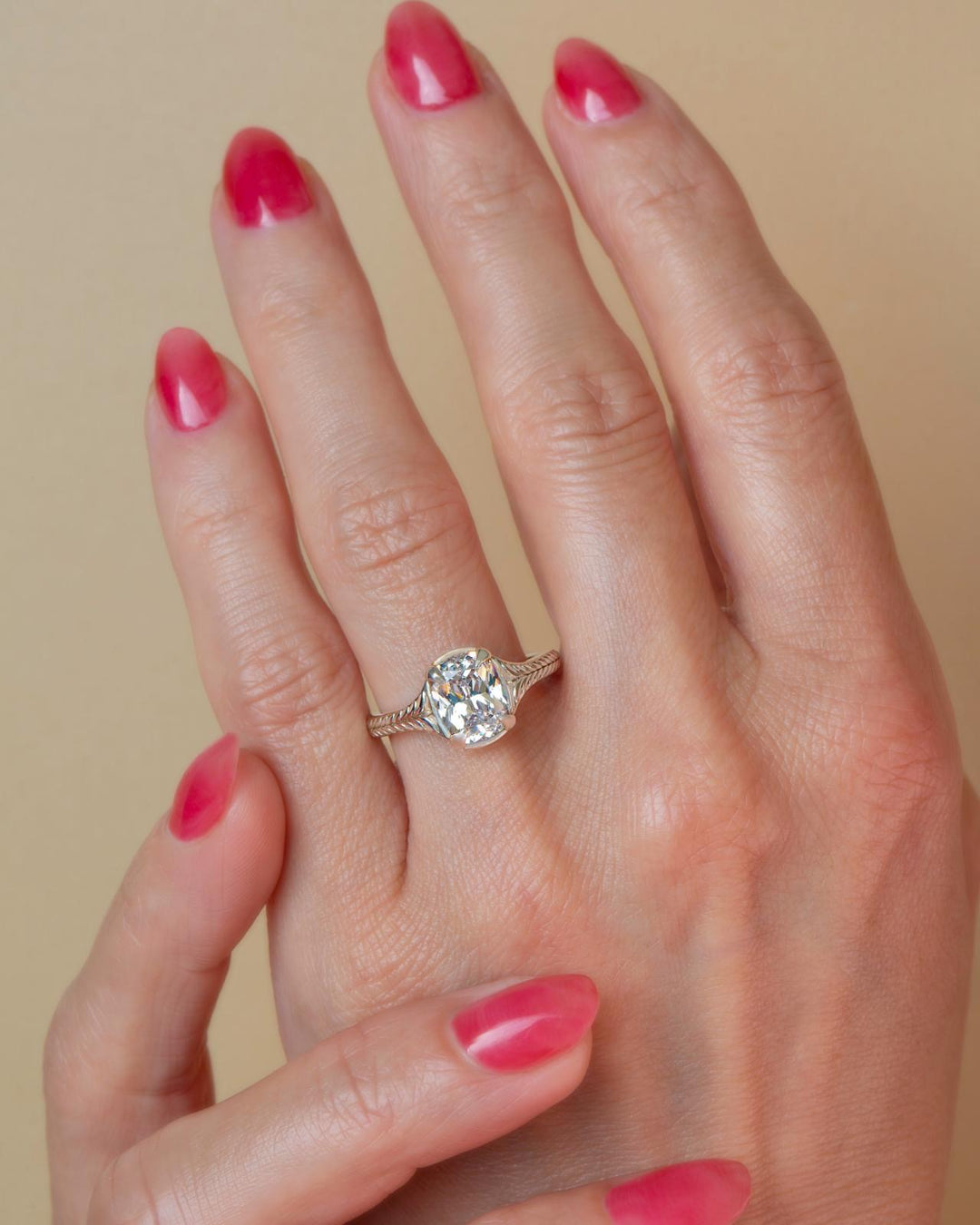 Elongated Cushion Lab Grown Diamond Solitaire Engagement Ring – Vintage Inspired 14K Gold Ring