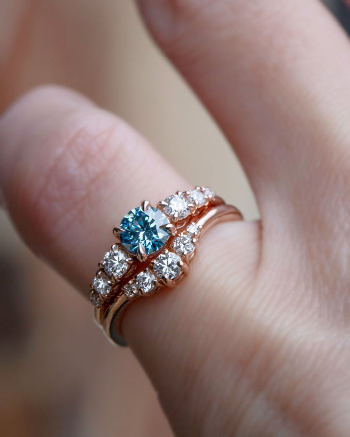 Natural Blue Diamond Engagement Ring Set 14K Gold